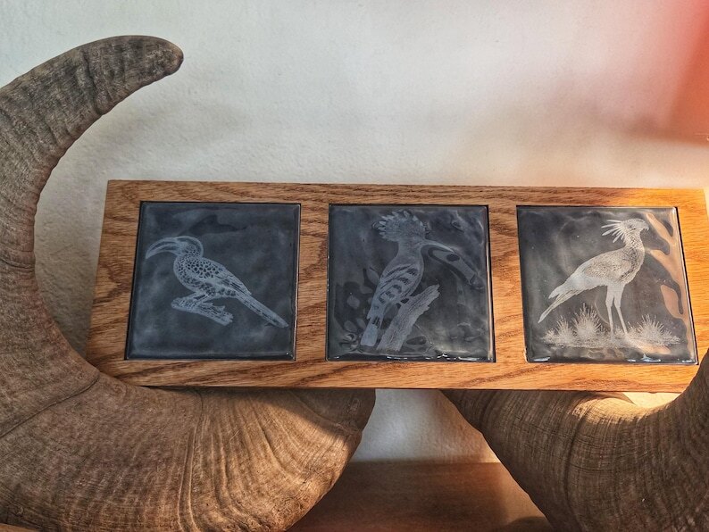 African Bird Tiles engraved tile