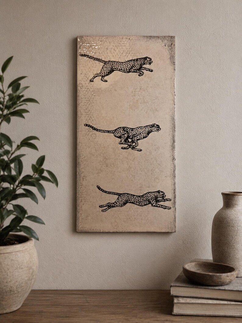 Running Cheetah engraved tile