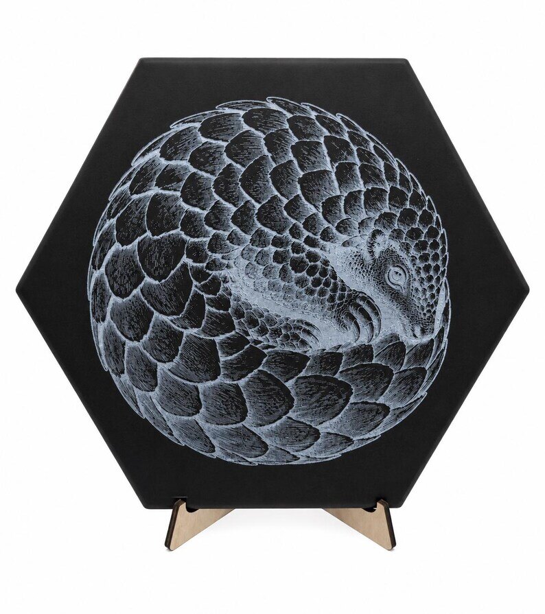 Pangolin Hex Tile engraved tile