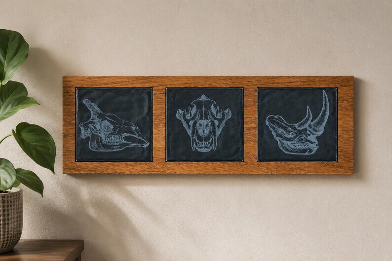 African Skull Tiles engraved tile