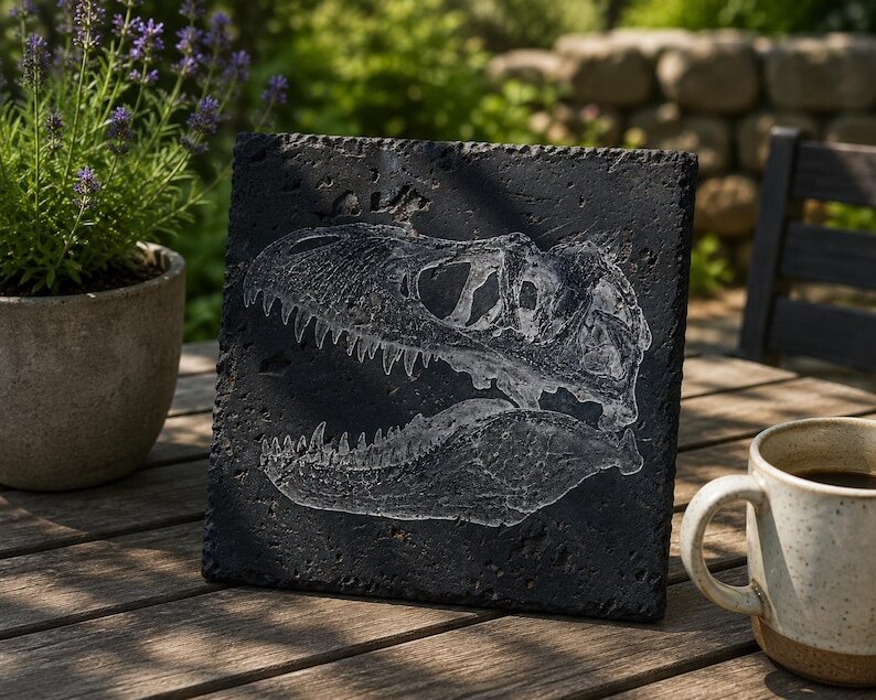 Tyrannosaurus Skull engraved tile
